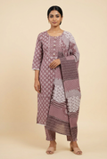 Cotton Kurta Set for Women – Floral Kurti with Zig-Zag Pants & Dupatta