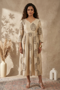 Cotton Midi Gown Dress for Women – Cream Block Print Ethnic Wear
