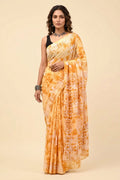 Yellow Tie-Dye Cotton Saree for Women – Printed Daily Wear Saree with Blouse Piece